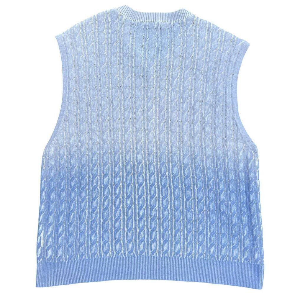 Zara Cable Knit Sleeveless V-Neck Cardigan Sweater Vest Men's Size L Light Blue - Picture 2 of 5